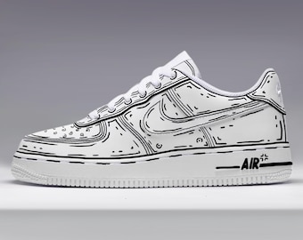Custom AF1-Black White Sports Sneakers,Handmade Air Force 1,Customized Air Force 1s,Handpainted Gift,Hand-Painted Graffiti Cartoon Shoes