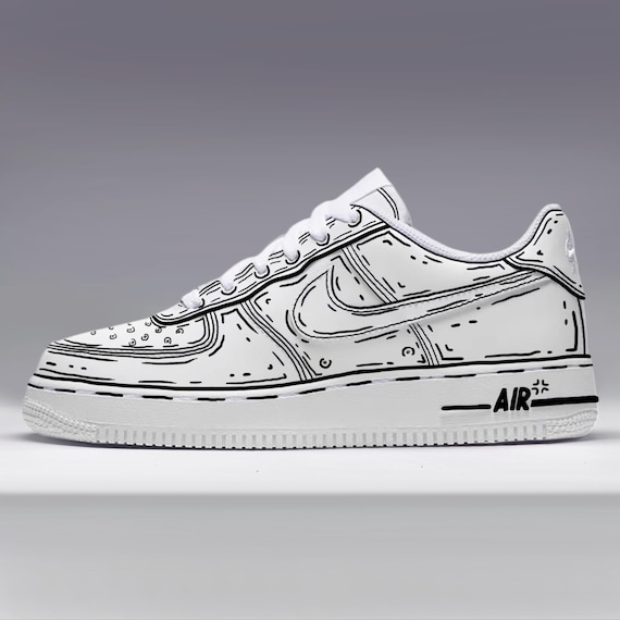 Nike Black & White Cartoon-Style Athletic Sneakers Nike Air Force 1 Custom Low Cartoon White Shoes Black  main image 2