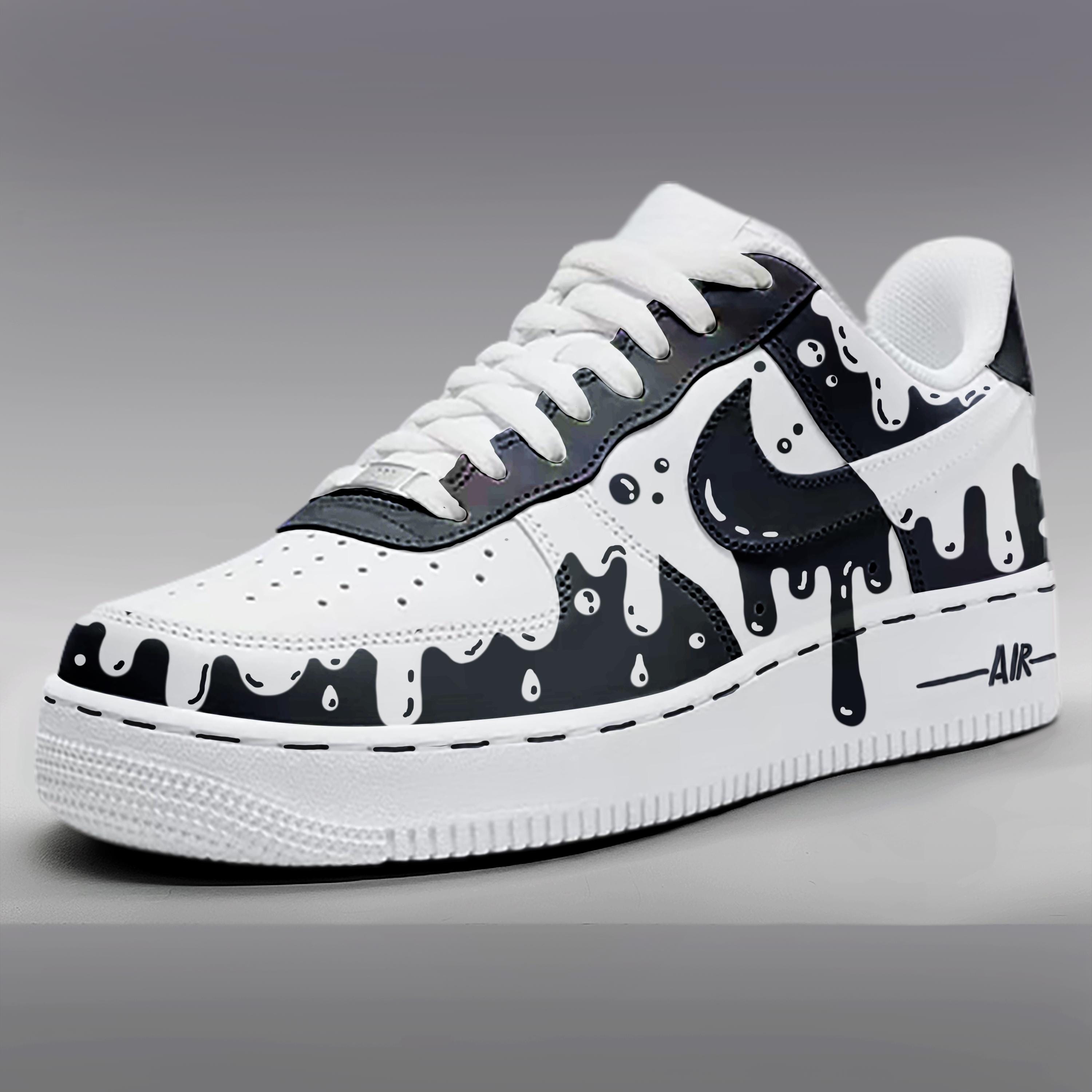 Custom Af1 Shoes- Air Force 1 Handpainted Sports Sneakers Black Drip ...