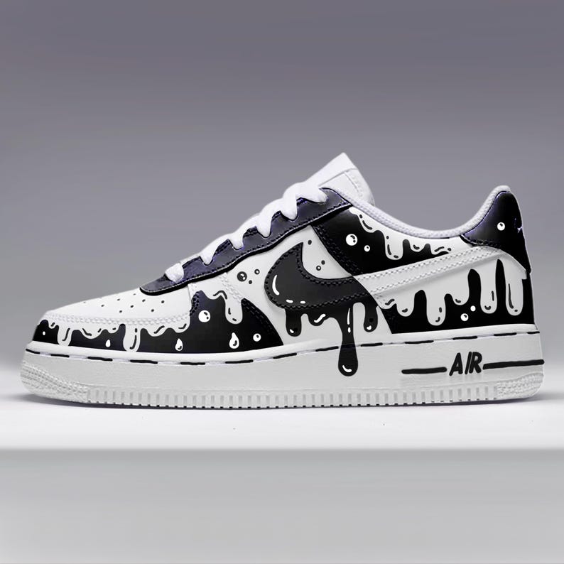 Custom Af1 Shoes- Air Force 1 Handpainted Sports Sneakers Black Drip ...