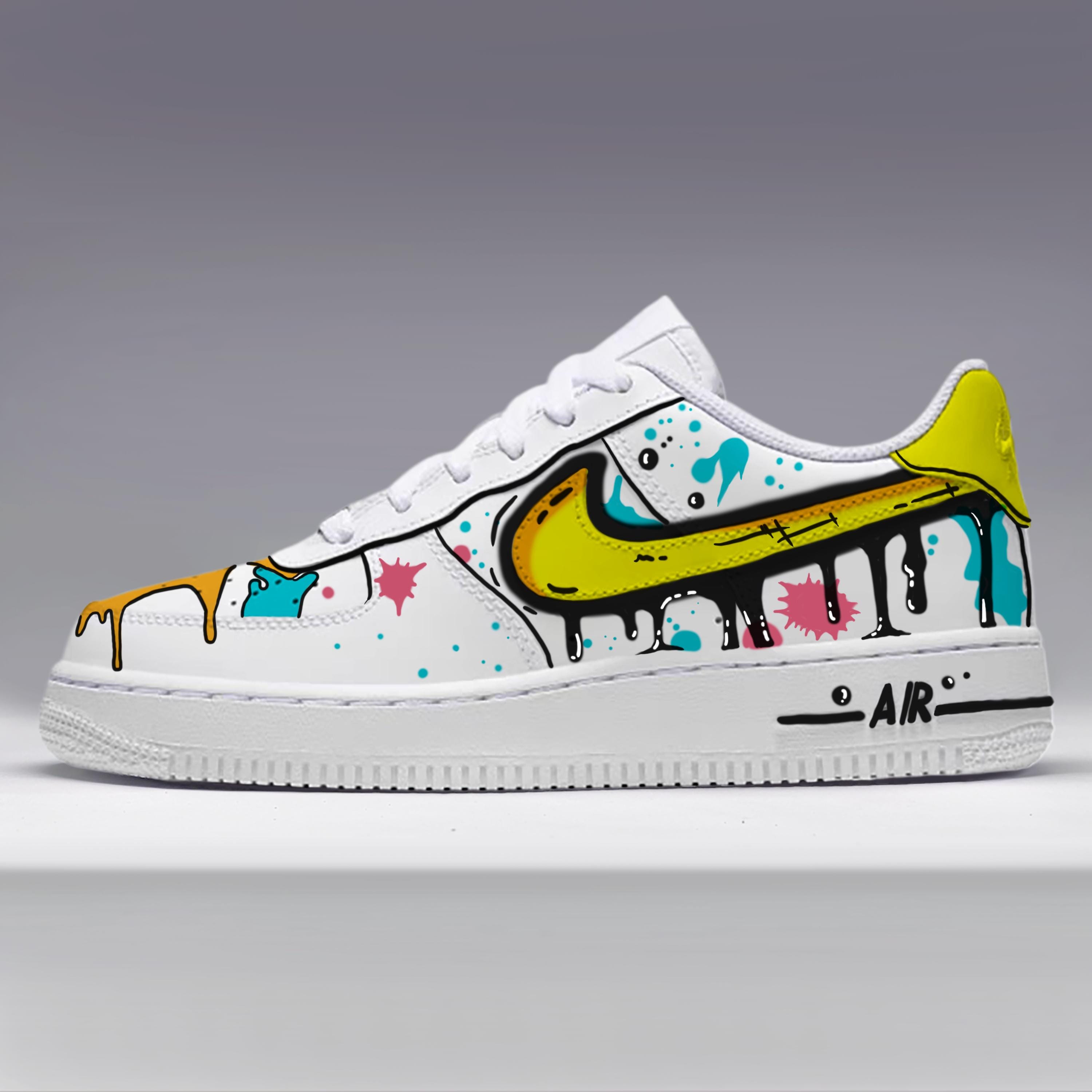 Custom Af1 Shoes-black Drip,hand-painted Air Force 1,cartoon