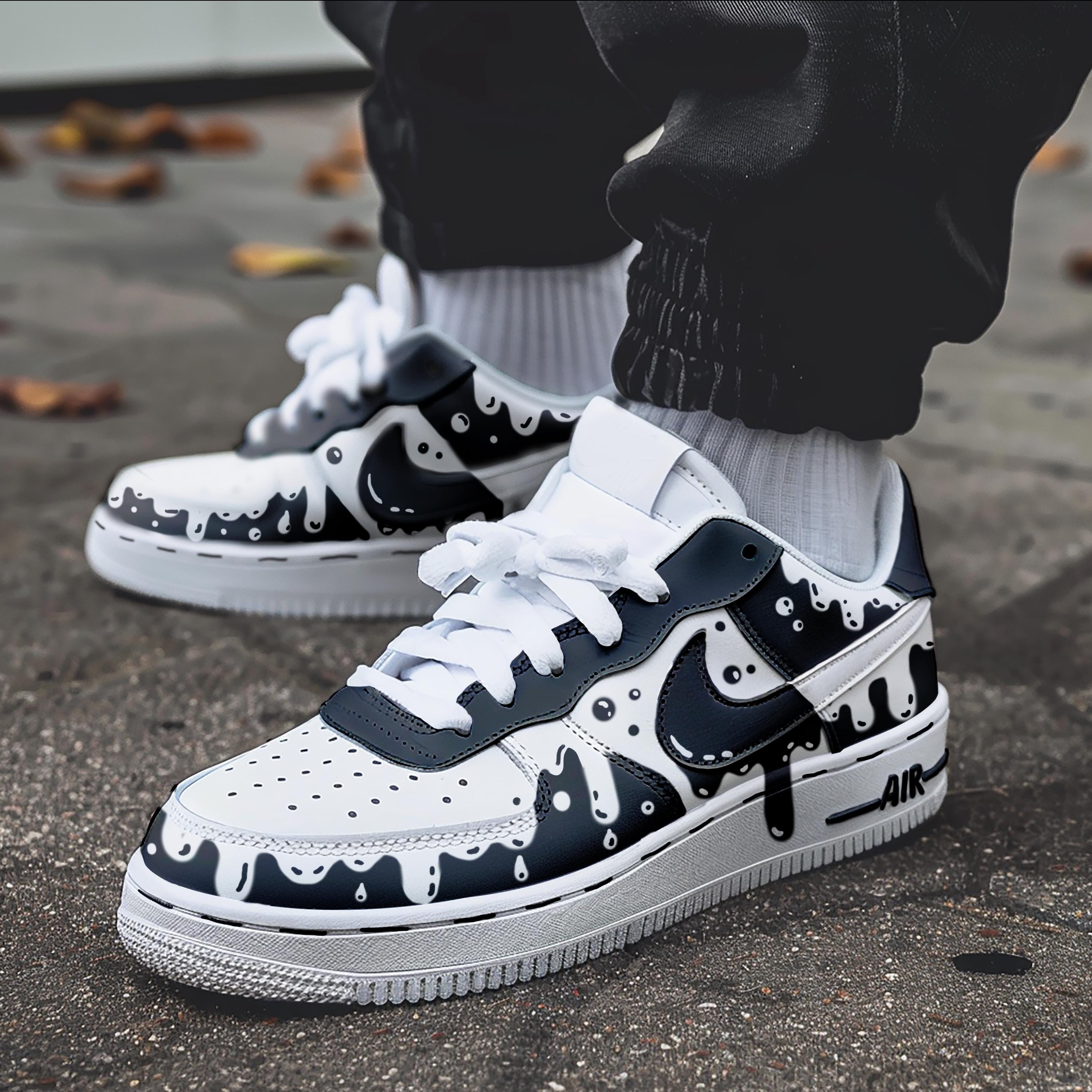 Custom Af1 Shoes- Air Force 1 Handpainted Sports Sneakers Black Drip ...