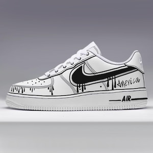 Custom Air Force 1 sneakers/Print Air force 1/Cartoon AF1/Hand Painted Black Drips Air Force 1 Custom/Painted Air Force/Af1 Sketch/Low Top