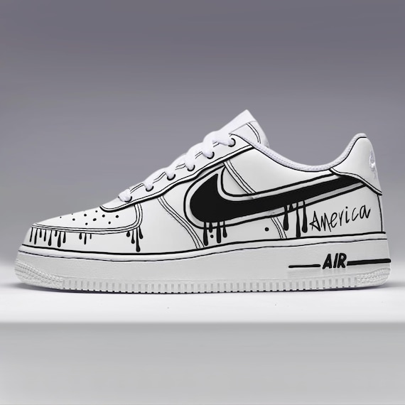 Nike Black & White Cartoon-Style Athletic Sneakers Nike Air Force 1 Custom Low Cartoon White Shoes Black  main image 4