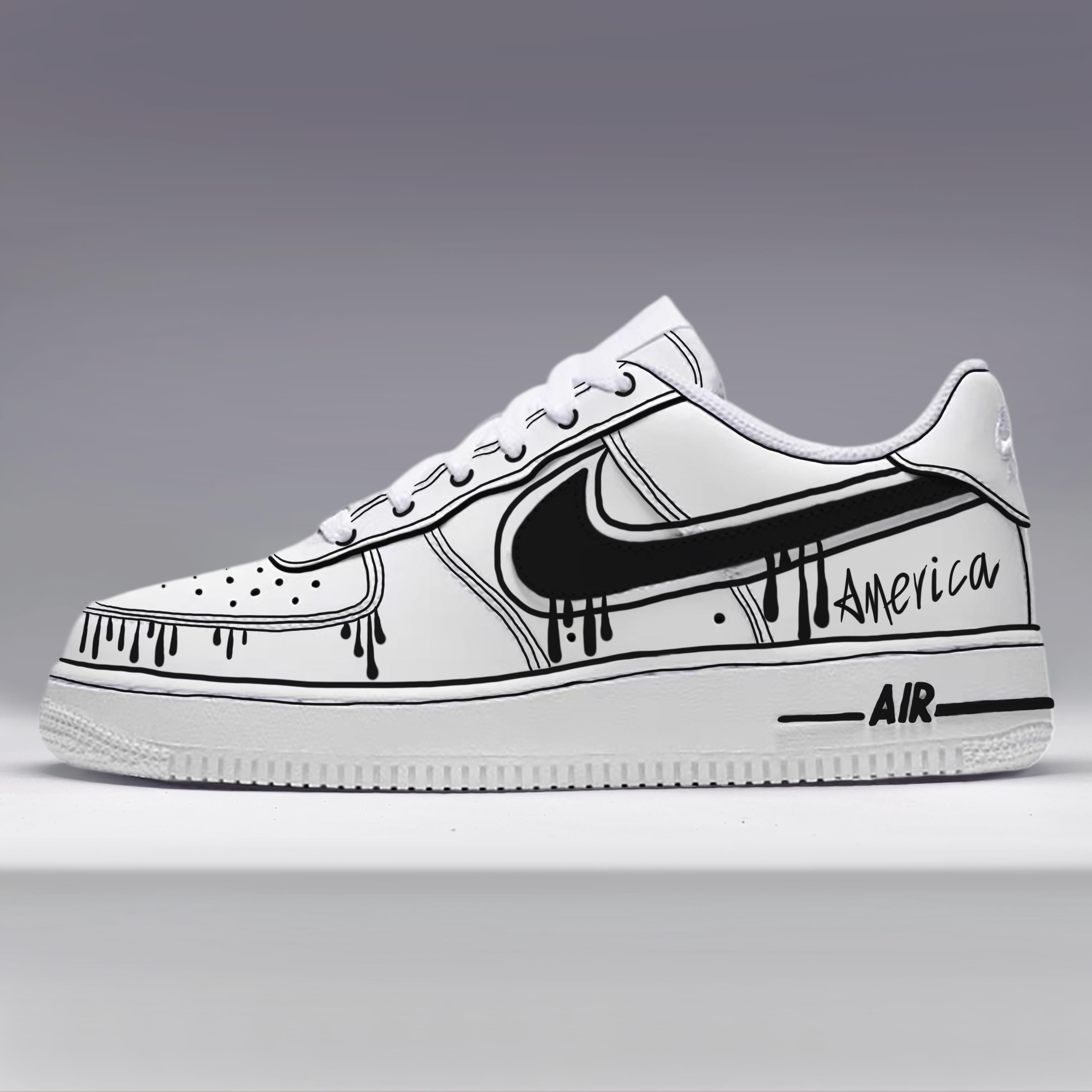 Custom Air Force 1 sneakers/Print Air force 1/Cartoon AF1/Hand Painted Black Drips Air Force 1 Custom/Painted Air Force/Af1 Sketch/Low Top