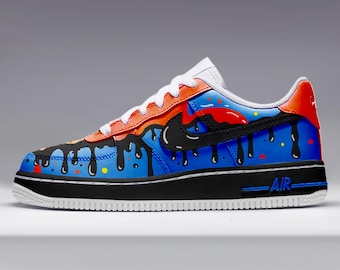 Custom Air Force 1 Hand-Painted Shoes Black Drip AF1 Air Force Ones Kicks Low Top Design-Streetwear Sneaker Men/Women Jordan Dunks Gift