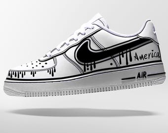 Custom Air Force 1 & Hand-Painted Af1 Shoes - Black White Drip On White Leather, Customized Sneakers, DIY Gift for Sneaker Lovers,Airforce1