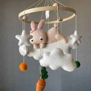 Bunny Baby Mobile, Baby Mobile with Rabbit on Cloud, Cute Bunny Mobile, Babyshower Gift, Nursery Rabbit Decor, Easter Gift, Newborn Gift