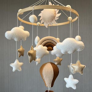 Air Balloon Baby Mobile with clouds, stars, beads, sun, rainbow, Hot Air Ballon Mobile, Nursery Baby Crib Mobile, Newborn  Babyshower Gift