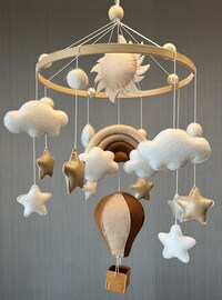 Travel nursery mobile. Adventure baby room decor. Baby boy girl crib mobile. Airplane, hot air balloon, mountain cot mobile. Musical mobile.