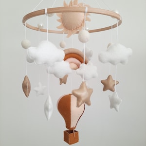 Air Balloon Baby Mobile with clouds, stars, beads, sun, rainbow, Hot Air Ballon Mobile, Nursery Baby Crib Mobile, Newborn  Babyshower Gift