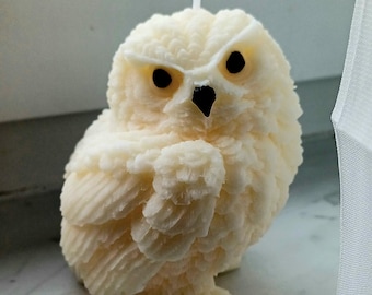 Eulen Kerze, handgemachte Eulenkerze aus Rapswachs, Geschenkidee Eule, Hedwig Harry Potter Kerze, Eulendeko, Geschenk für sie