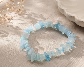 Aquamarin Edelstein Armband, echter Aquamarin, flexibel und Dehnbar