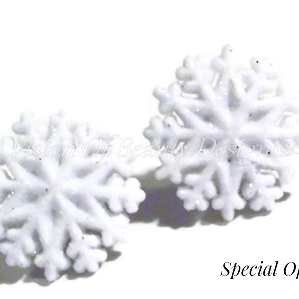 Special Offer, BOGO, Glistening Snowflake Clip On Earrings, Fresh Fallen Snow Post Earrings by Vision of Beauty Design