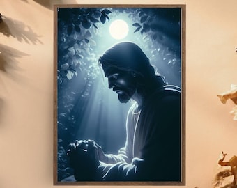 Jesus Praying Art: Modern Christian Watercolor Print (Digital Download)