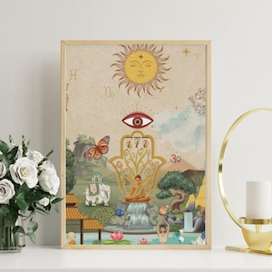 Mystische Sonne spirituelles Poster - Aura Wandkunst Download - Boho Cosmic Decor - druckbare digitale Kunst