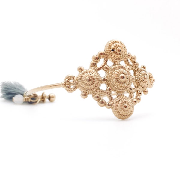 Pulsera de fiebre de oro con pompón de oro fino o plata y piedra desnuda semipreciosa o mujer regalo negro hecha en Francia diseñador hecho a mano