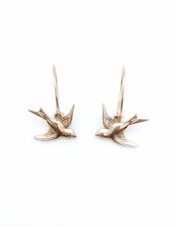 Boucles d'oreilles vintage hirondelle en acier doré - Boutique Vintage