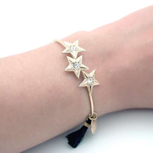 Jonc constellation doré or fin ou argent manchette soirée nuit cosmique féerique lumineux création pour femme fille cadeau