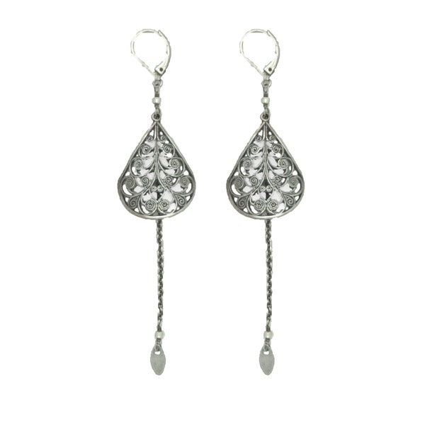 Boucles dentelle métal ethnic boho soirée nuit romantique théâtrale fleur fete cadeau romantique oriental légère fermoir argentées or bronze