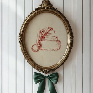 Santa Hat Sketch Print - Vintage Christmas Decor, Minimalist Charming Holiday Decor, Nostalgic Scandinavian Printable
