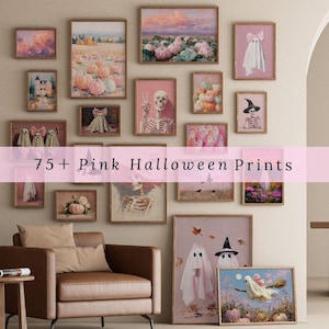 75+ Pink Halloween Gallery Wall Prints, Pastel Goth Art Bundle (Digital Download)