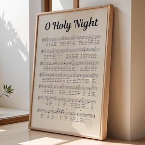 O Holy Night Vintage Christmas Carol Digital Art Print, typografie kerst afdrukbare, kerstliederen kunst aan de muur, Cottagecore Christmas