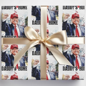 Papel de regalo de Trump, papel de regalo navideño de Trump Daddy's Home, papel de regalo divertido de Trump, papel de regalo divertido de MAGA, regalo de broma republicano