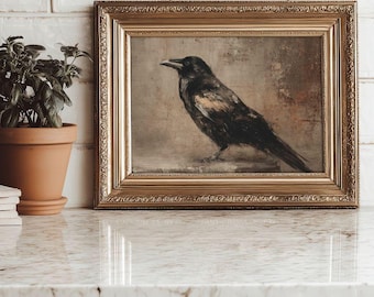 Moody Raven Fall Print -  Rustic French Country Farmhouse Printable, Classic Bird Art, Cottagecore Autumn