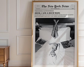 Preppy Aesthetic Dorm Art Print - Mom I Am a Rich Man Retro Newspaper Print, Trendy College Dorm Wall Art Apartment Aesthetic, Printable