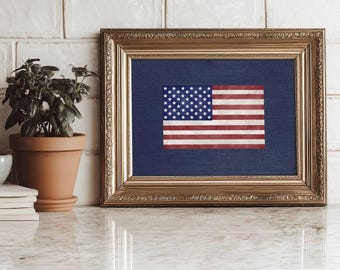 Navy American Flag Print - Preppy 4th of July Art, Nancy Meyers Style Americana Decor