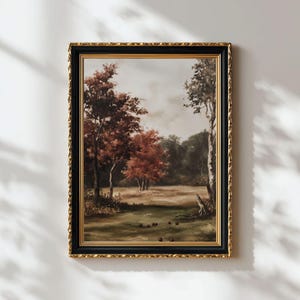 Apple Orchard Fall Landscape Print - Vintage Farmhouse Autumn Wall Art, Cottagecore Harvest Printable