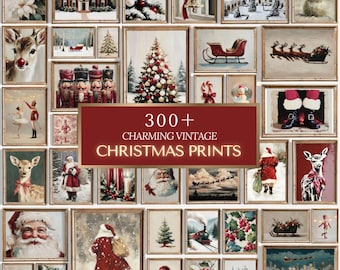 300+ bezaubernde Weihnachtsdrucke - Vintage Feiertags-Galeriewandset, festliche nostalgische Winter-Bauernhaus-Dekoration