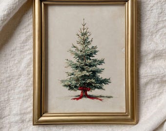 Kerstboomprint in erfgoedstijl: klassiek traditioneel vakantiedecor, vintage winterkunstwerk uit de oude wereld