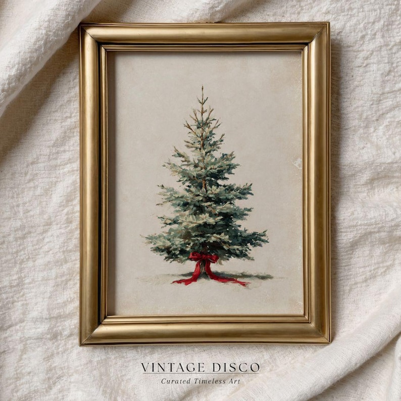 Heritage Style Christmas Tree Print - Classic Traditional Holiday Decor, Old World Vintage Winter Artwork
