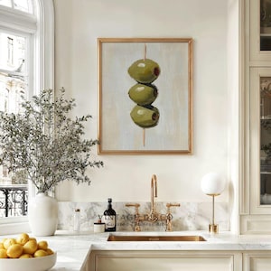 Vintage Dirty Martini Olives Painting - Retro Bar Cart Art Print, French Country Kitchen Printable
