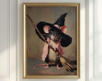 Grillige muisheks Halloween-print: Girly Gothic Cottagecore-kunst (afdrukbare digitale download)