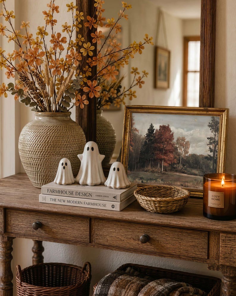 Vintage Fall Landscape Print - Rustic Autumn Farmhouse Decor, Moody Cottagecore Muted Printable