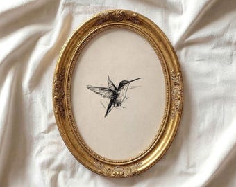 Vintage Hummingbird Sketch Printable – Neutral French Country Bird Print, Elegant Line Drawing Decor