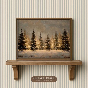 Moody Christmas Tree Forest Print - Rustic Pine Holiday Painting, Magical Snowy Winter Landscape Art