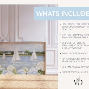 Grandmillenial Preppy Coastal Art Print - Coastal Granddaughter Hydrangeas & Sailboat Printable, Beachy Home Decor