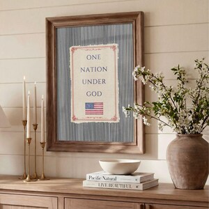 Patriotic Christian One Nation Under God Print - American Heritage Decor, Rustic Independence Day Art