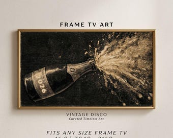 Quadro decorativo para TV com garrafa de champanhe para o Ano Novo - Arte para festa de inverno na TV