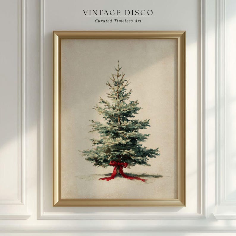 Heritage Style Christmas Tree Print - Classic Traditional Holiday Decor, Old World Vintage Winter Artwork