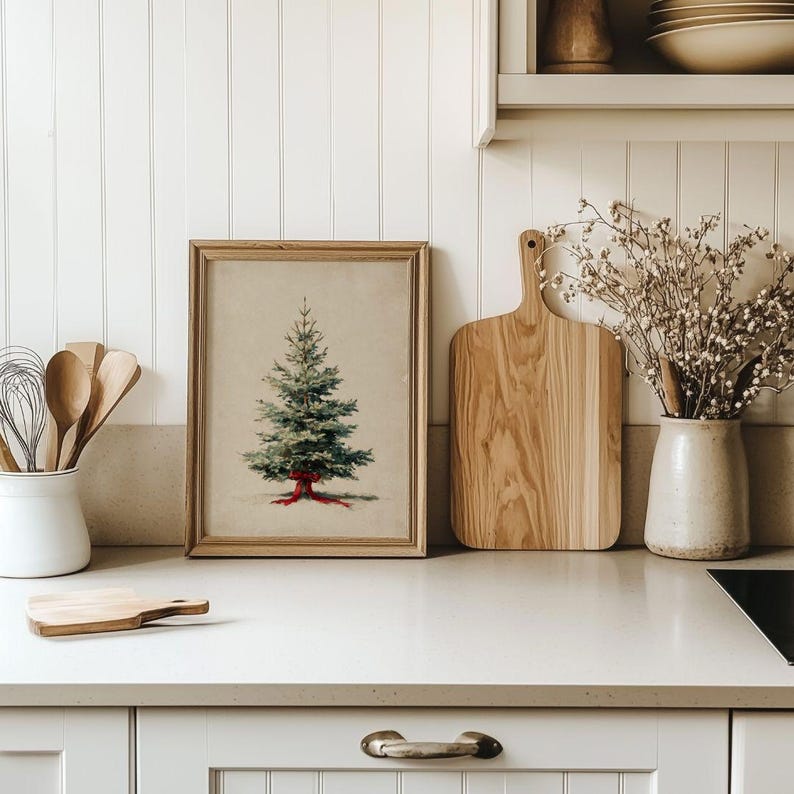 Heritage Style Christmas Tree Print - Classic Traditional Holiday Decor, Old World Vintage Winter Artwork