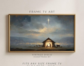 Vintage Nativity Scene Frame TV Art - Religious Christmas Television Artwork, Jesus Birth Christian Depiction