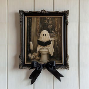 Funny Ghost Bathroom Print - Whimsical Halloween Wall Art Printable, Vintage Spooky Cottagecore Fall Decor
