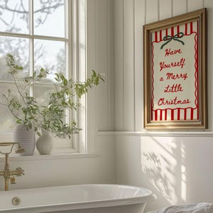 Retro Merry Christmas Print - Vintage Grandmillenial Holiday Art, Printable Holiday Hosting Decor, Preppy Poster