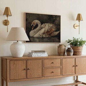 Moody Dark Academia Swan Print -  Rustic French Country Farmhouse Printable, Cottagecore Classic Bird Art