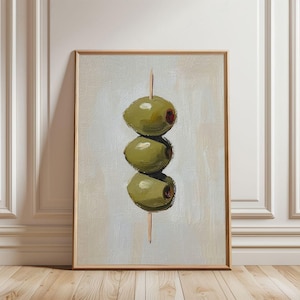 Vintage Dirty Martini Olives Painting - Retro Bar Cart Art Print, French Country Kitchen Printable